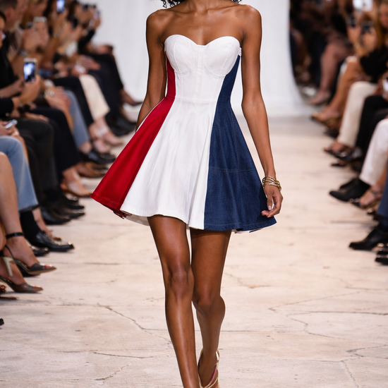red white and blue vertical mini dress