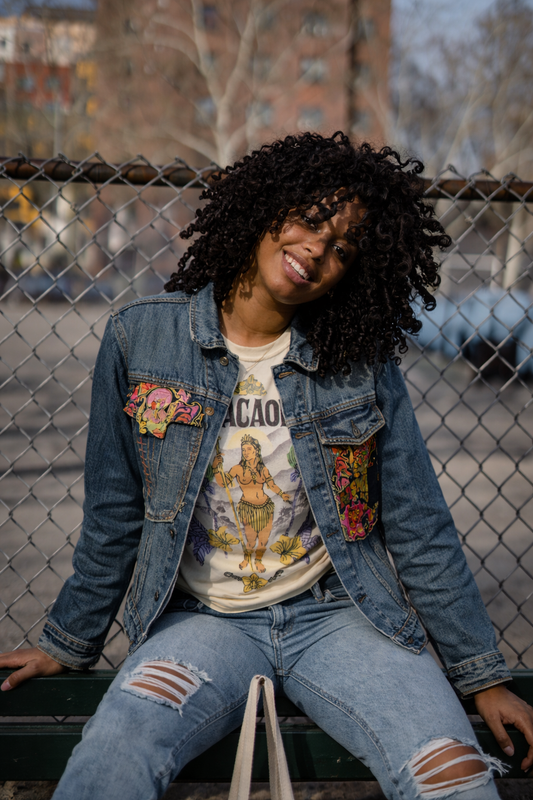 Nola Crop Denim Jacket with Embroidery Detailing