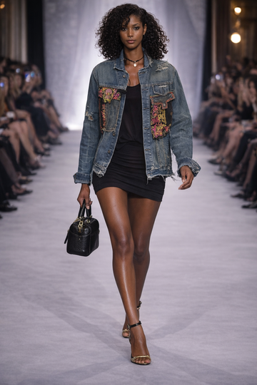 Nola Crop Denim Jacket with Embroidery Detailing